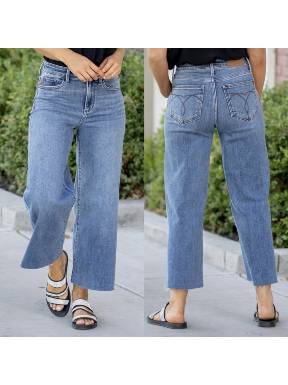 NEW Judy Blue High Waist Wide Leg Jeans Medium Wash Raw Hem Women’s Size 5 / 27